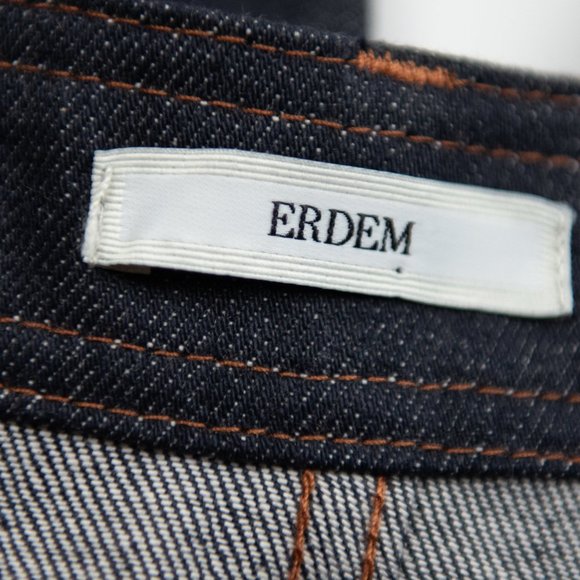 ERDEM Vina Jeans High Waist Flared Hem Buckle Belt Stretch Denim Dark Blue Sz 4 - Picture 4 of 9